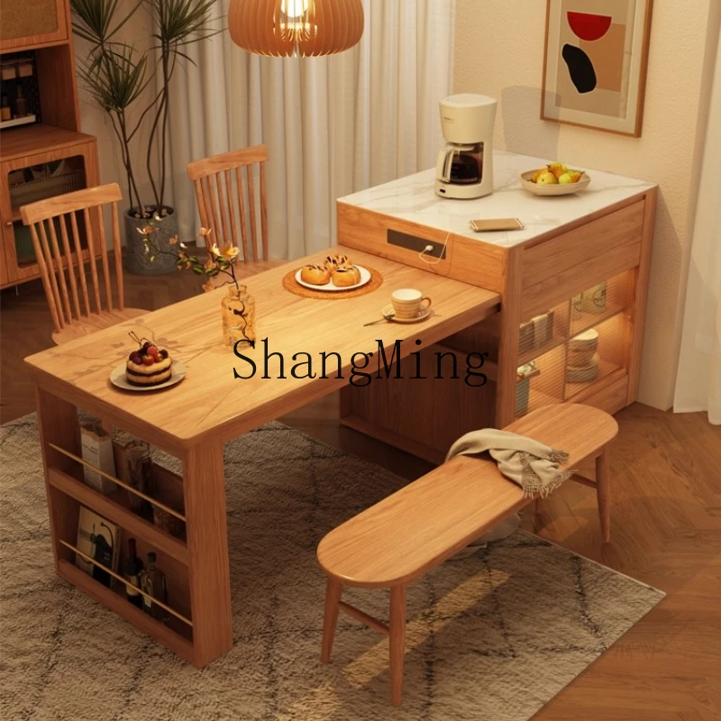 

ZYY island table integrated household log wind telescopic simple rock slab bar table solid wood table