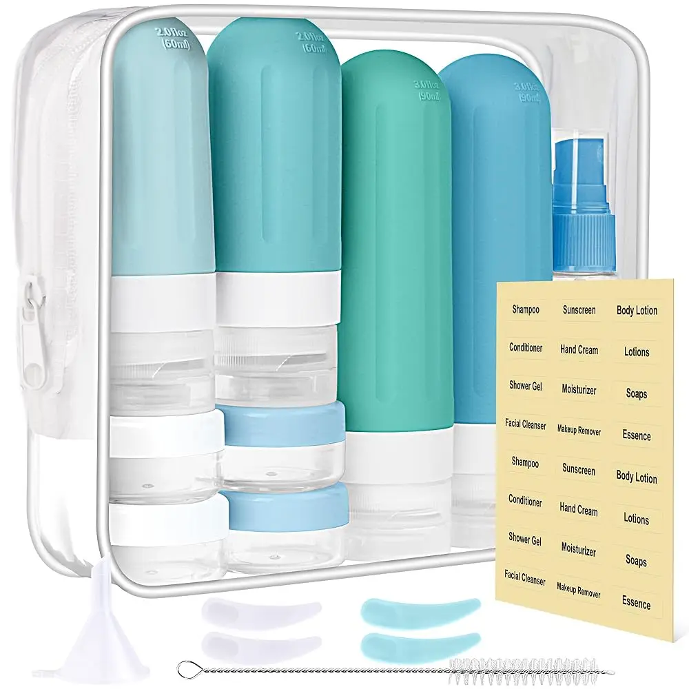 

Дорожные флаконы для туалетных принадлежностей, 18 шт., контейнеры для путешествий, аксессуары для путешествий, одобренные TSA, герметичные (синие)