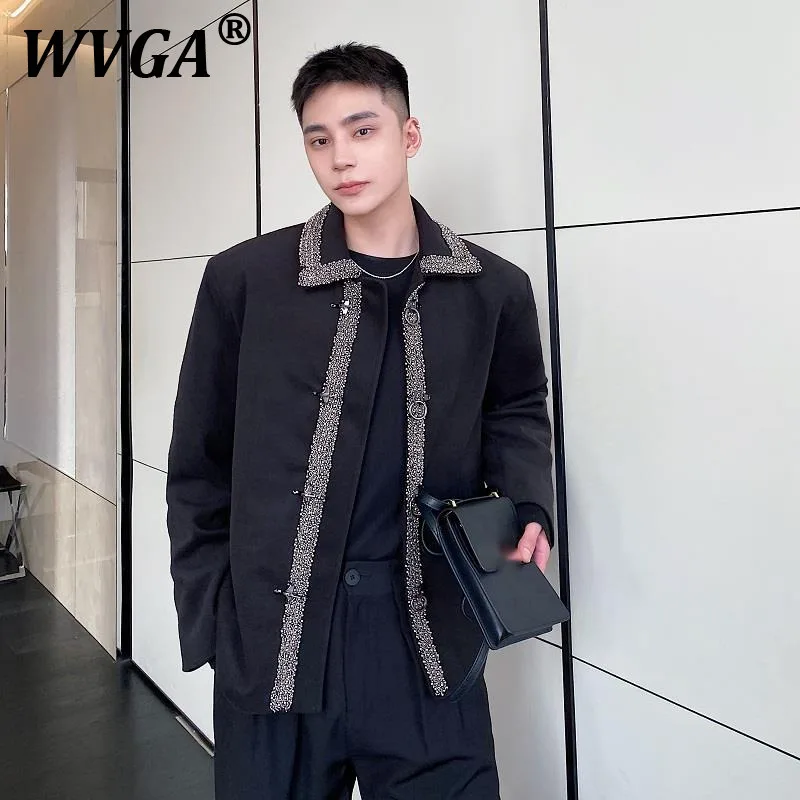 

WVGA Spring Autumn New Man Tide Wool Short Coat Fashionable Heavy Embroidered Bead Metal Hook Buckle Niche Casual Top Ins W11167