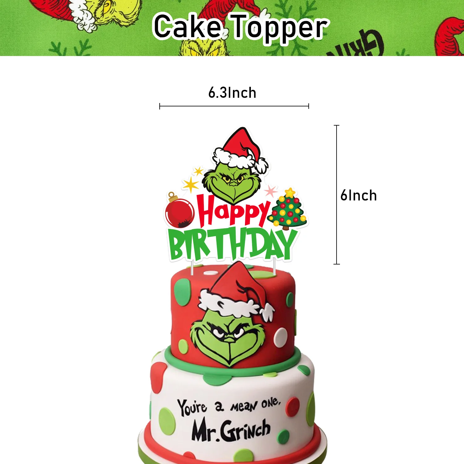 Grinch Christmas Birthday Party dinnerware Disposable Banner Cake Topper Hanging Flag Grinch Balloons Birthday Decoration set