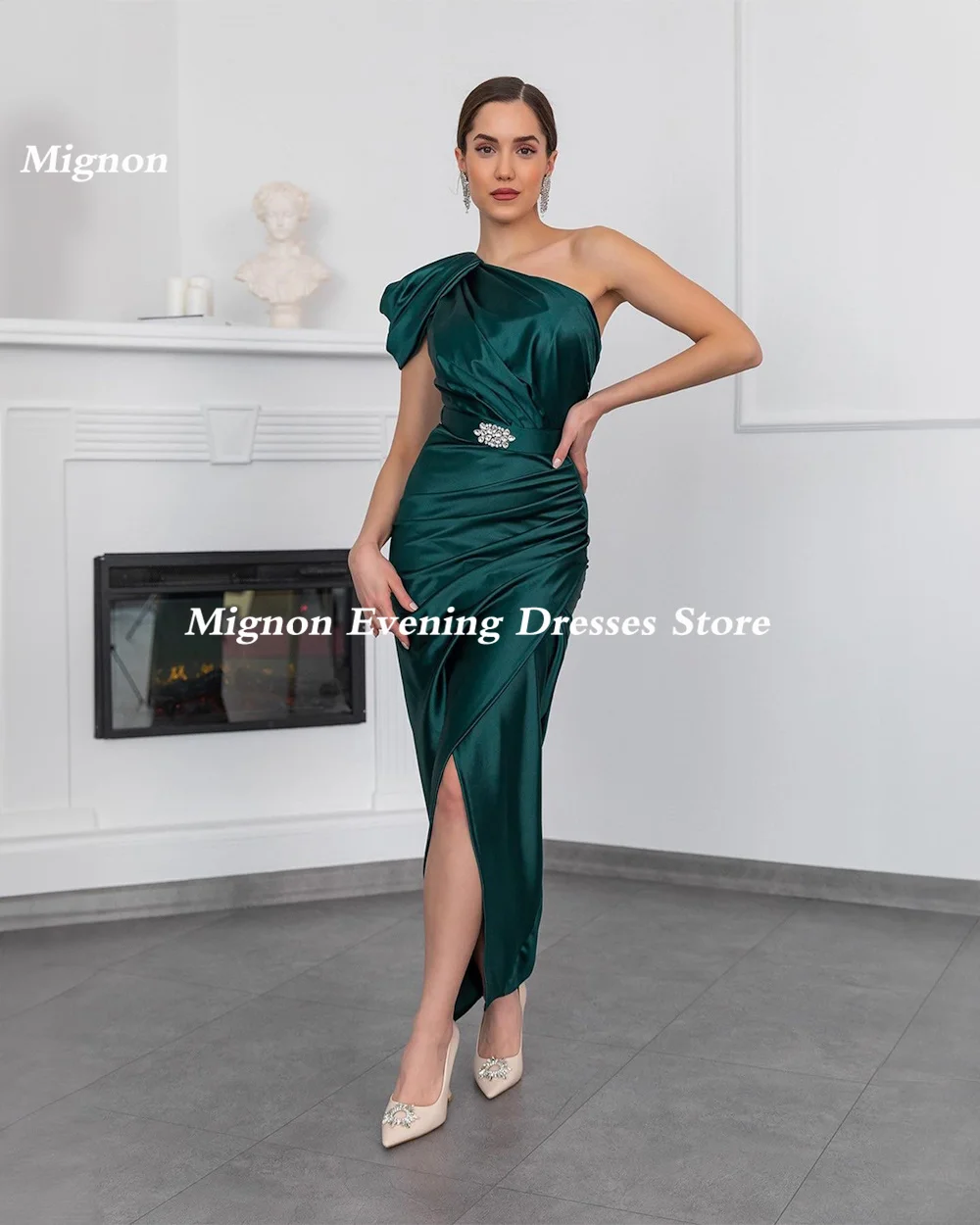 Mignon Satin Mermaid monospalla Ruffle Prom Gown Populer abito da sera elegante formale alla caviglia per le donne 2023