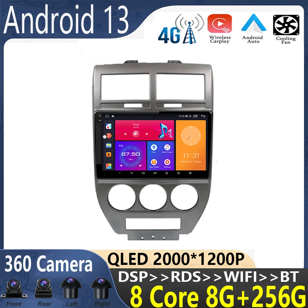 

For Jeep Compass MK 2006-2010 android 13 Car Radio Multimedia Video Player Navigation stereo GPS WIFI+4G QLED screen BT