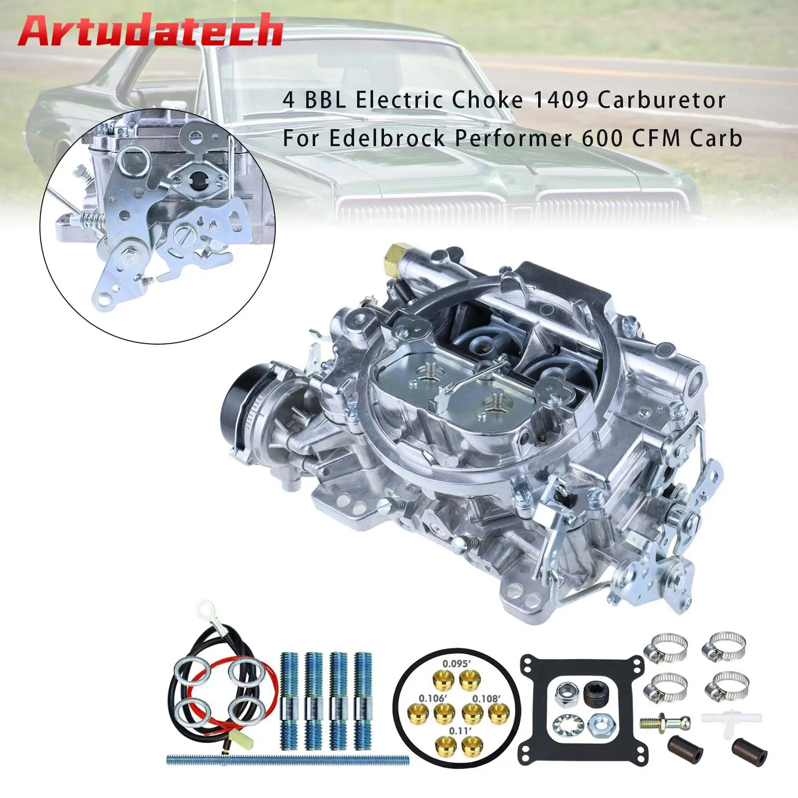 Artudatech 4 BBL Electric Choke 1409 Carburetor For Edelbrock Performer 600 CFM Carb Car Accessories