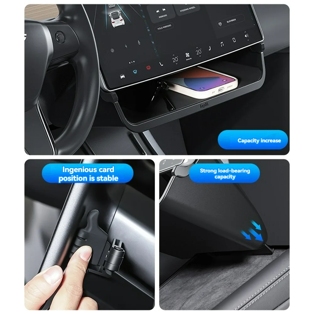 for tesla model 3/Y/highland accessories center console storage box #Under Screen Stora Ge Box With silicone mat