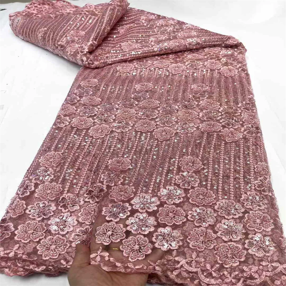 Latest African Lace Fabric High Quality 2024 French Embroidery Nigerian Sewing Material Handcut Sequins Net Lace Fabric Material