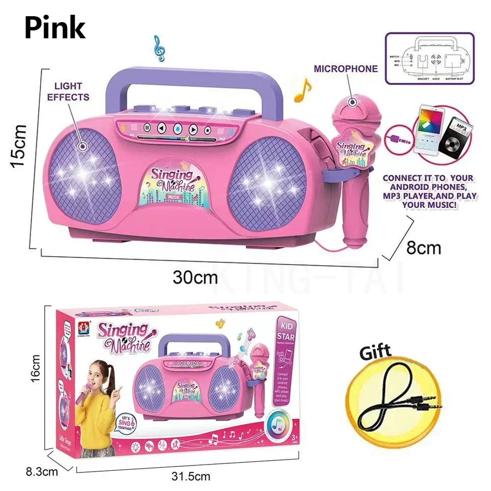 Kinder Microfoon Karaoke Machine Muziekinstrument Speelgoed Met Licht Indoor Reizen Educatief Speelgoed Cadeau Voor Meisje Jongen Kind