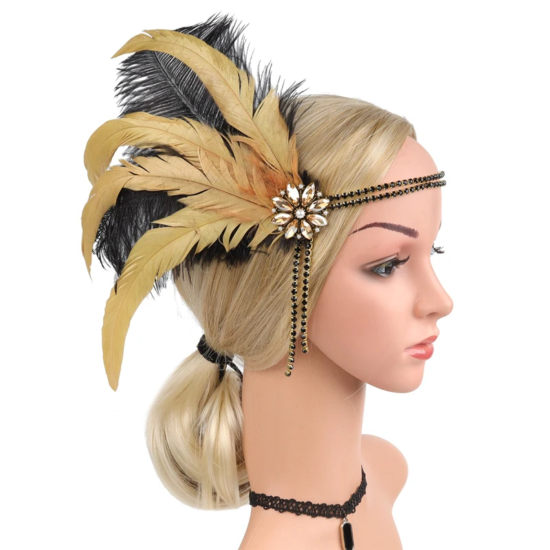 1920s Headpiece Flapperแถบคาดศีรษะ,Rhinestone Feather Hair Band Great Gatsbyอุปกรณ์เสริมผมสําหรับผู้หญิงและเด็กผู้หญิง