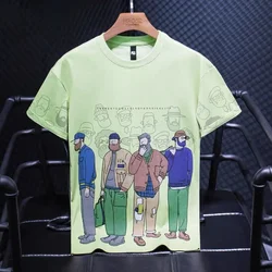 Man Tee Shirts Watercolor Clothing Hip Hop Streetwear Katoen Top Green T Shirt for Men Print Kpop New in Ordinary Loose Chic Hot