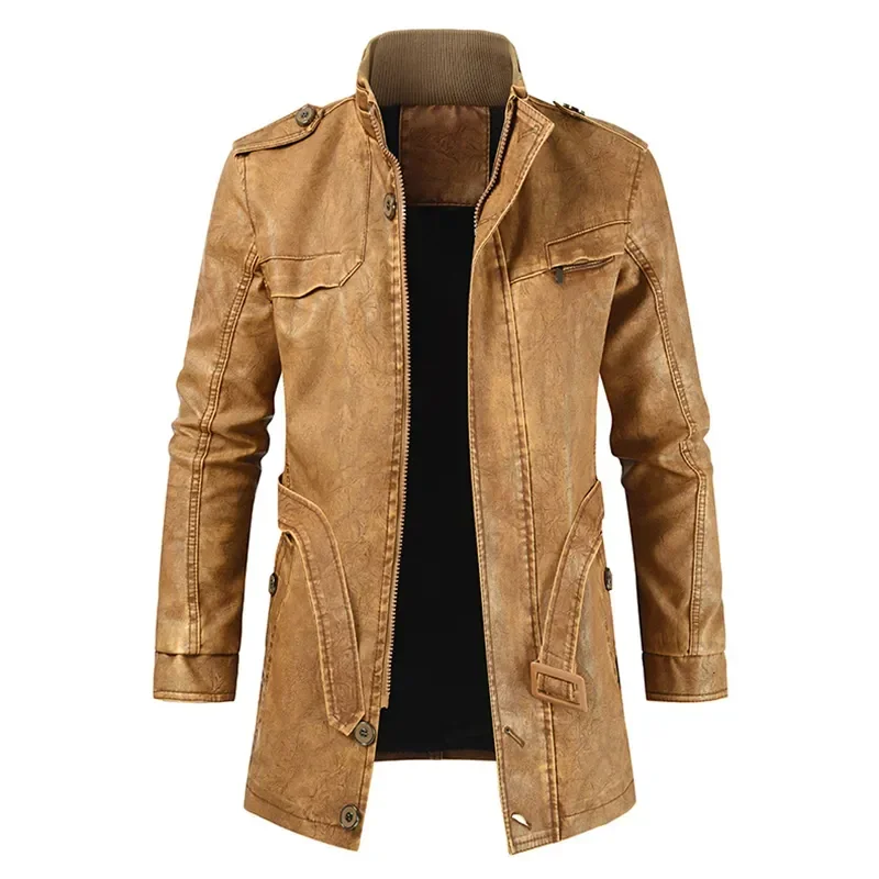 

Men Outfit Fashion Warm Casual Vintage Faux Leather Jacket Coat Men Winter Brand New Long Thick Fleece Leather Jacket Parkas