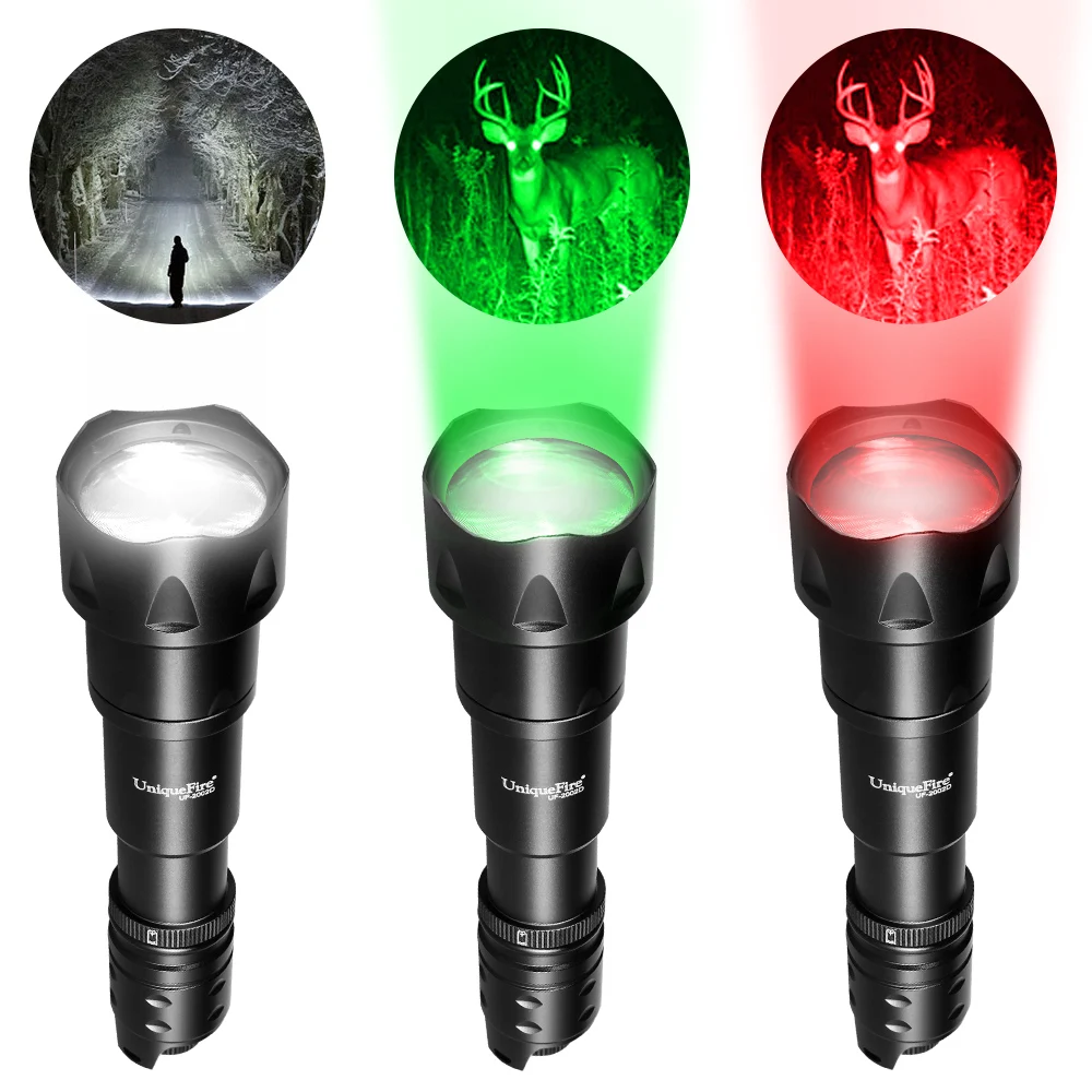 

UniqueFire 2002D Fresnel Lens XPE LED Flashlight White Green Red Light Zoom Focus Lanterna Dimmer Switch Lamp Torch For Hunting