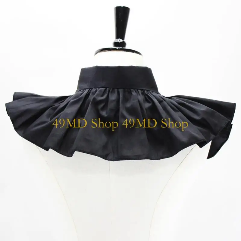 49MD Women Gothic Punk Vintage Black Fake Collar Detachable Dickey Half Shirt Pleated Lapel Shawl Scarf Japanese