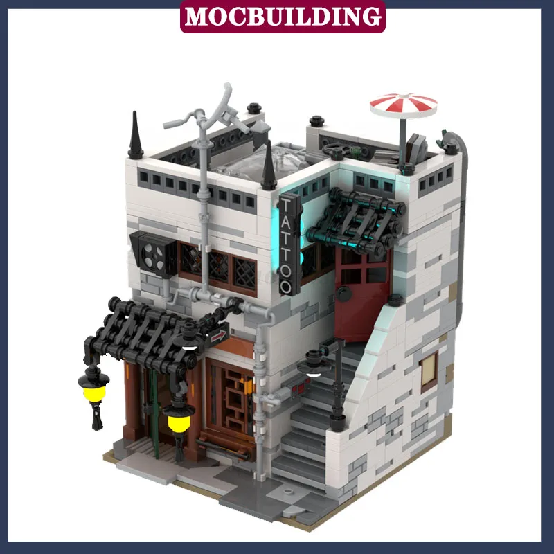 MOC Urban Street View Modular 16x16 Tattooo Parlour Model Building Block Traditional Chinese Medicine Shop Collection Toy Gifts