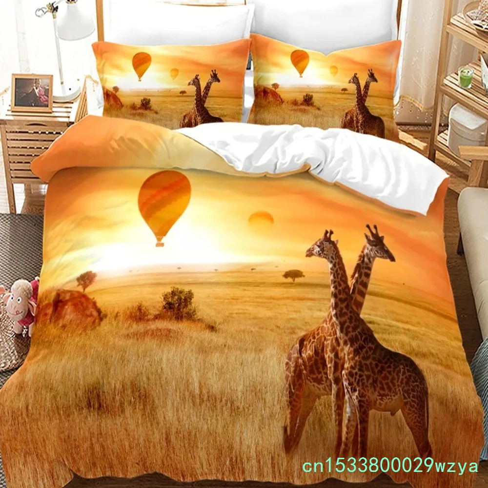 Home Textiles Bedding - アフリカの動物 キリン 夕日 ベッドセット 3D掛け布団カバーセット ベッドスプレッド