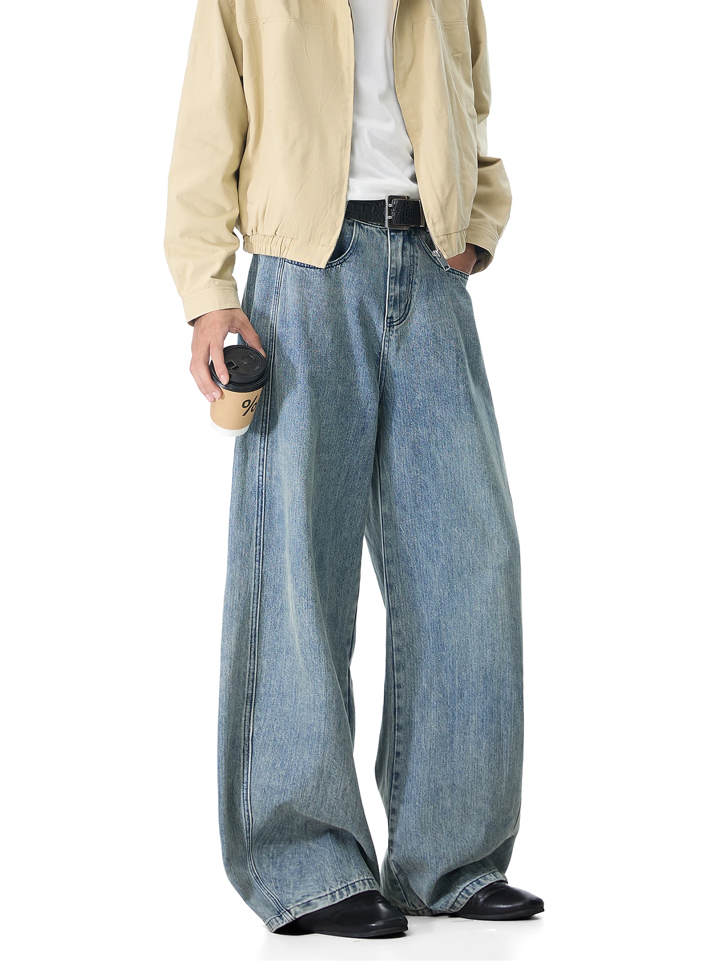 American Texture Men's Jeans Straight Leg Wide Leg Long Trousers Autumn New Style Youth Fashion Wear Resistant Cotton Polyest...