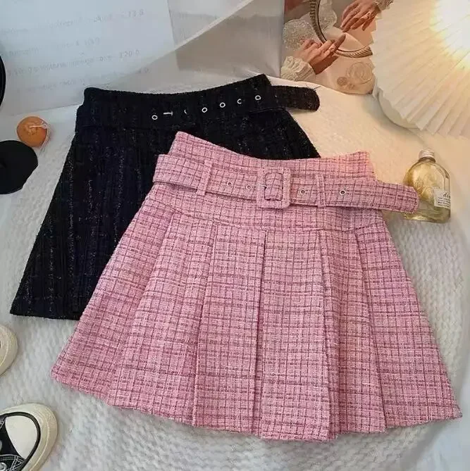 

2023 Korean Girls Skirt with Belt Autumn Cotton Fashion Girls Skirt Kids Girl Clothes Dress Kids Skirts for Girls