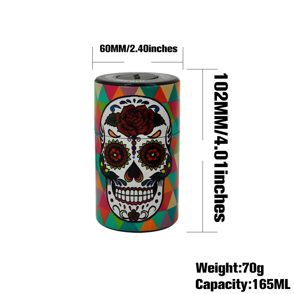 Plastic Air Tight Can-Stash Vacuum Container for Sealed Spice, Tobacco with Tie Dye Skull