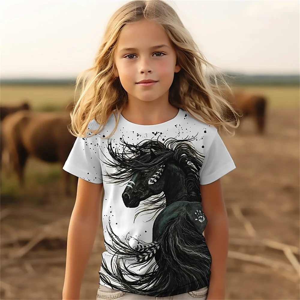 

2025 Animal Horse 3d Print T Shirt For Girls Cute Girl T Shirts Kids Gift Tee Short Sleeve Casual Top Children's Clothing