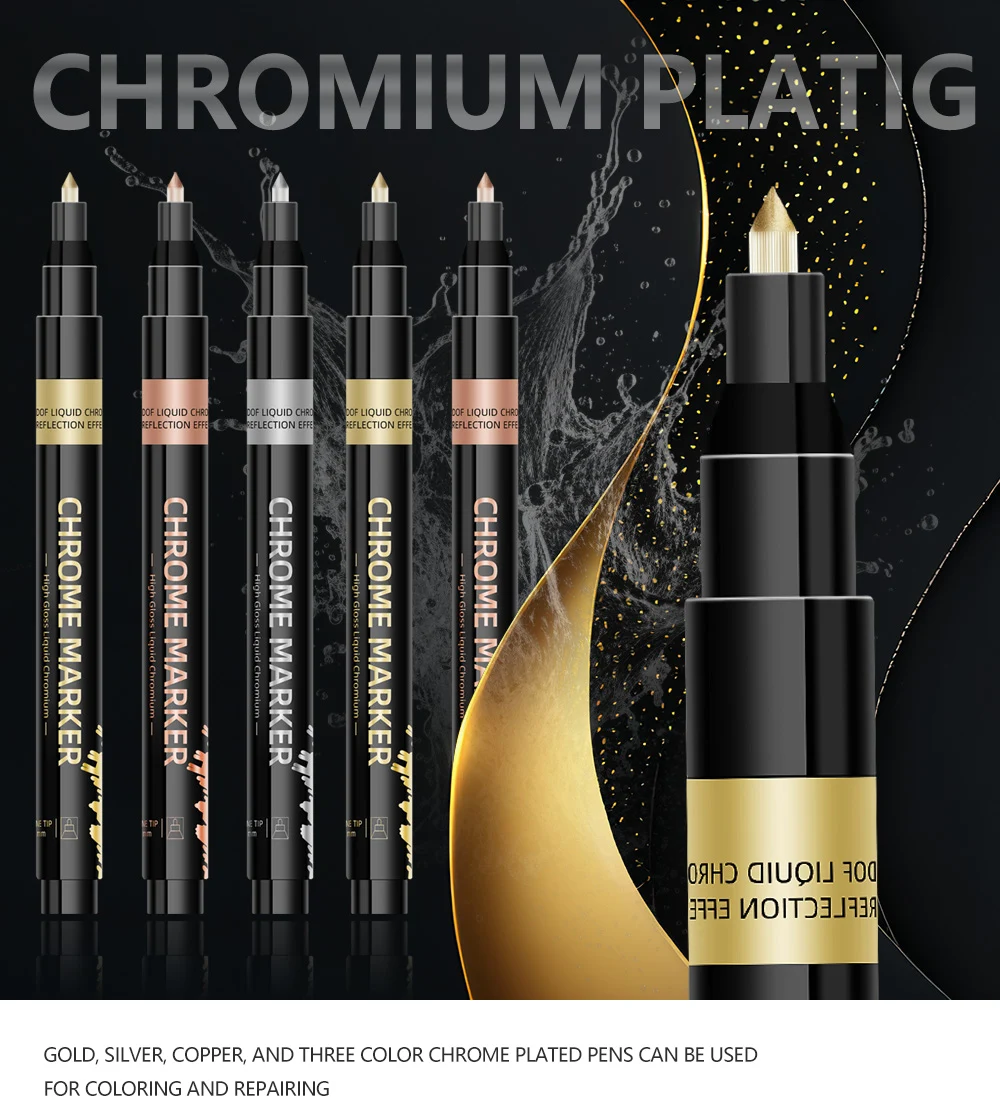 1 Stück Chrom Spiegel Markierung stift 0,7mm 1mm 2mm DIY reflektierende Farbe Stift permanent Gold Silber Kupfer Marker Modell Malerei Markierung – Detail 1