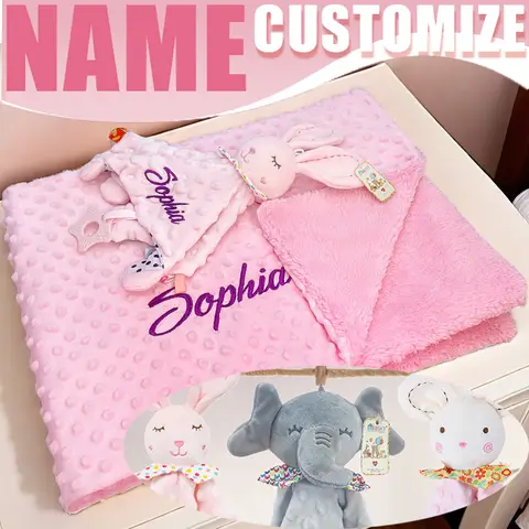 Personalized Baby Blanket with Silicone Teether Organic Cotton Comforter for Newborn Shower Gift Hypoallergenic Security Blanket