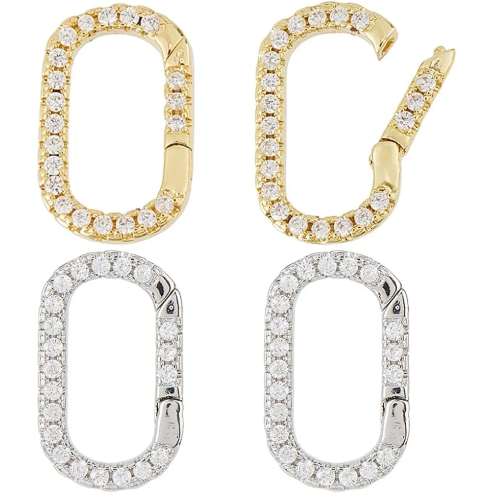 4Pcs Spring Oval Ring Clip 2 Colors Brass Cubic Zirconia Carabiner Clasps and Spring Gate Ring Clasps for Key