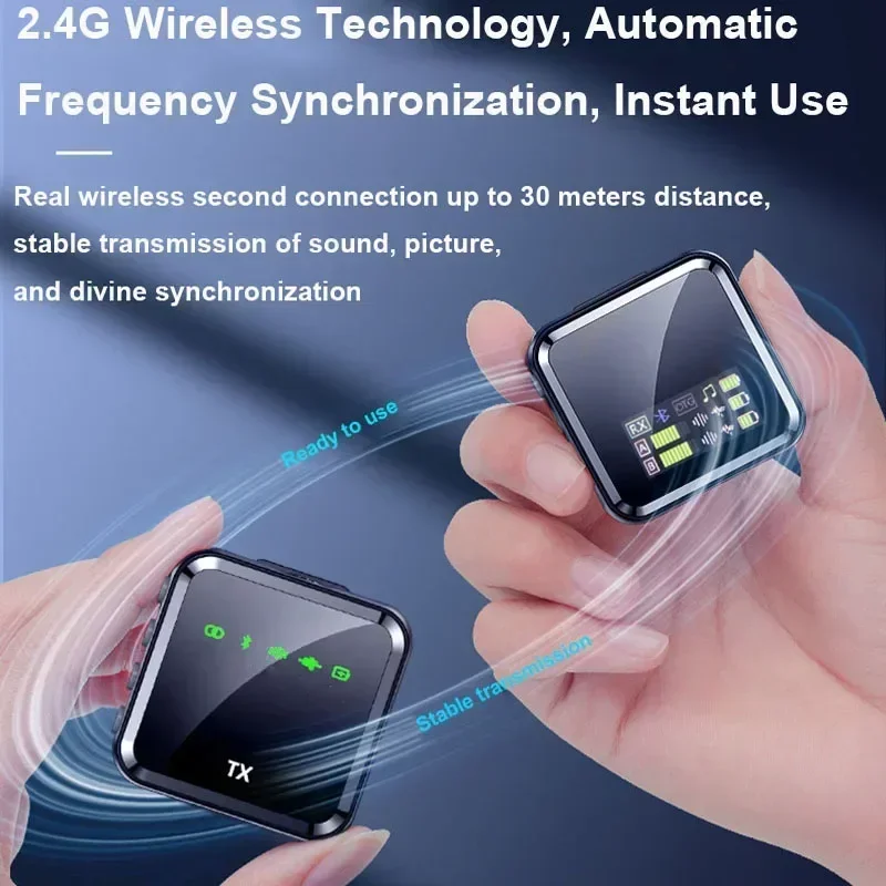Wireless Lavalier Microphone LCD for iPhone Android Laptop Live Streaming Compact Portable Lapel Mic With Dual-Channel Recording