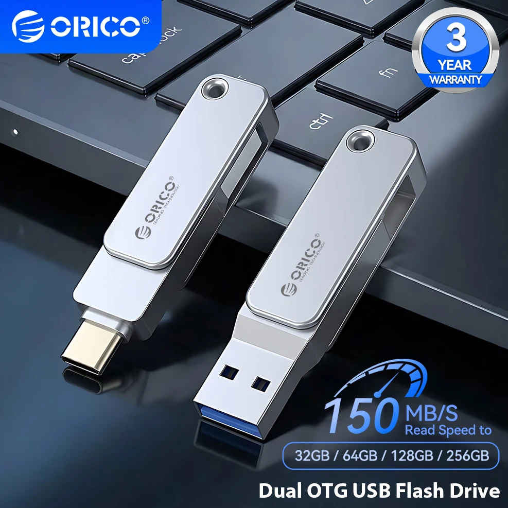 

ORICO USB A Type C Dual Thumb Flash Drive 2 in 1 Portable Pendrive 256GB 128GB 64GB U Disk Memory Metal Stick External Storage