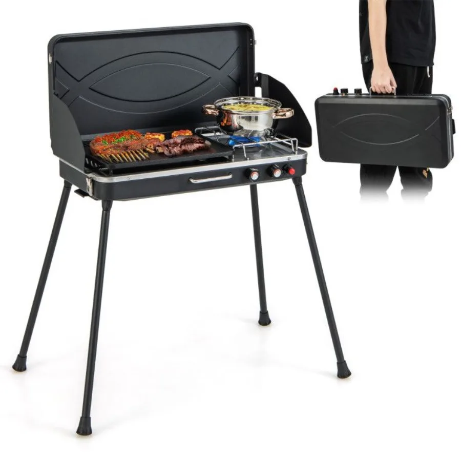 

2in1 Gas Camping Grill and Stove with Detachable Legs