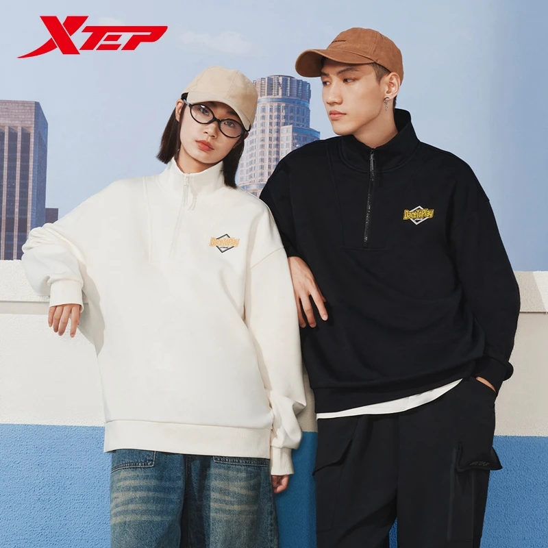 Xtep Pullover Sweater Male And Female 2024 Winter Stand-Up Collar Sports Hoodie Trendy Comfortable Leisure Tops 876427930004