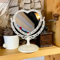 Desktop Mirror  Classic Vintage Elegant Tabletop Makeup Mirror  Heart-Shaped Princess Mirror