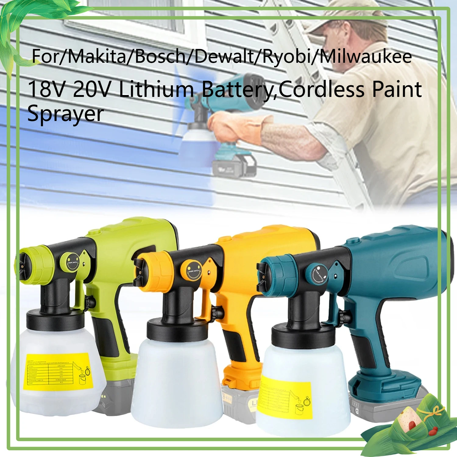 

800ML Electric Spray Gun for Makita/Dewalt/Ryobi/Milwaukee 18V 20V Lithium Battery,Cordless Paint Sprayer