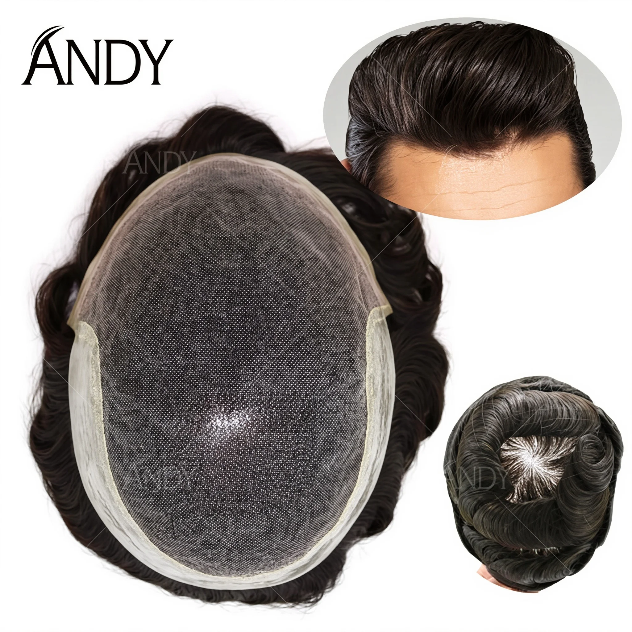 

Injection Skin & Swiss Lace Men Toupee 0.12mm Thin Base European Human Hair Invisiknots Male Hair Replacement System Natural