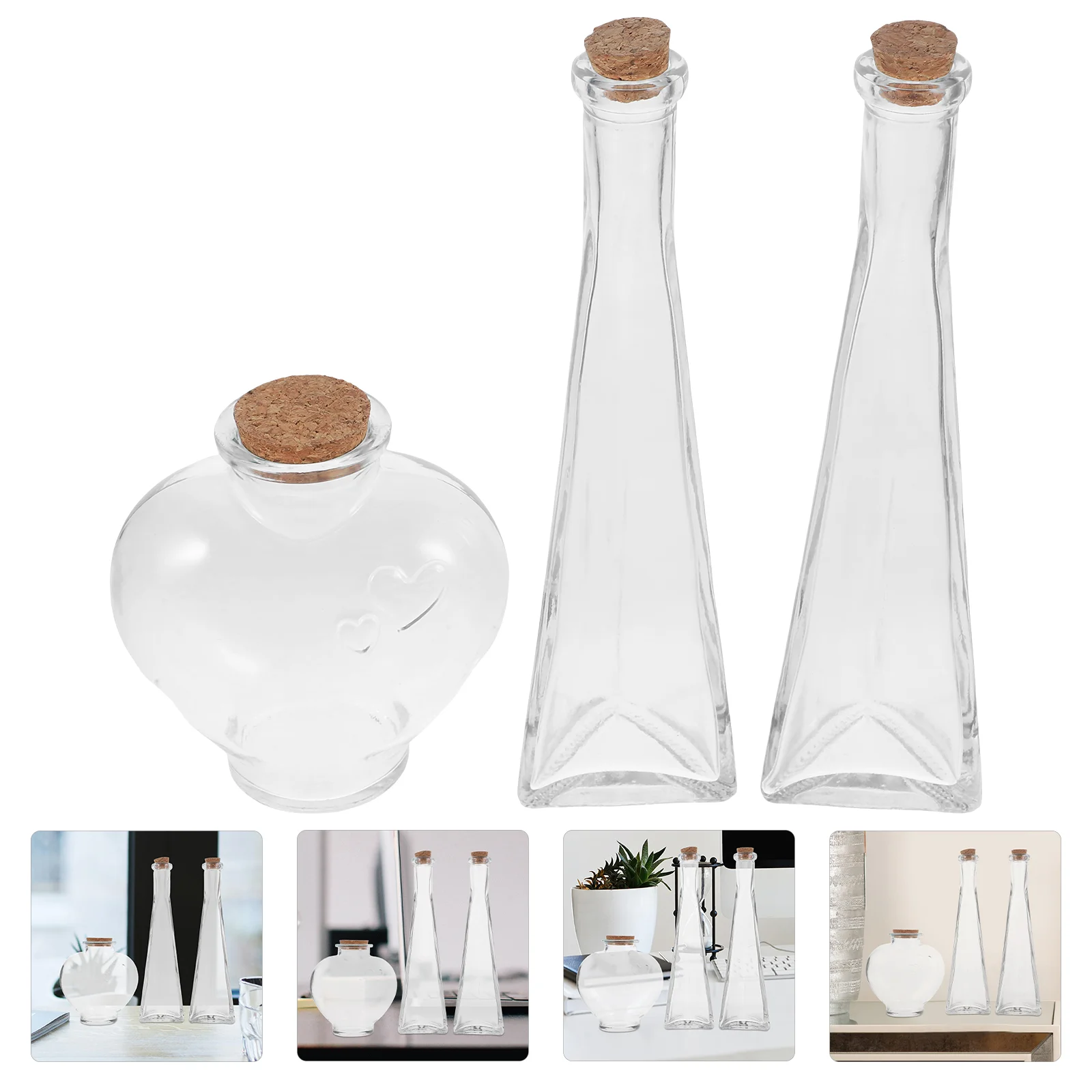 3 Pcs Decorative Bottle Plant Flask Waterbottle Candy Jar Glass Container Wishing Suite Gift