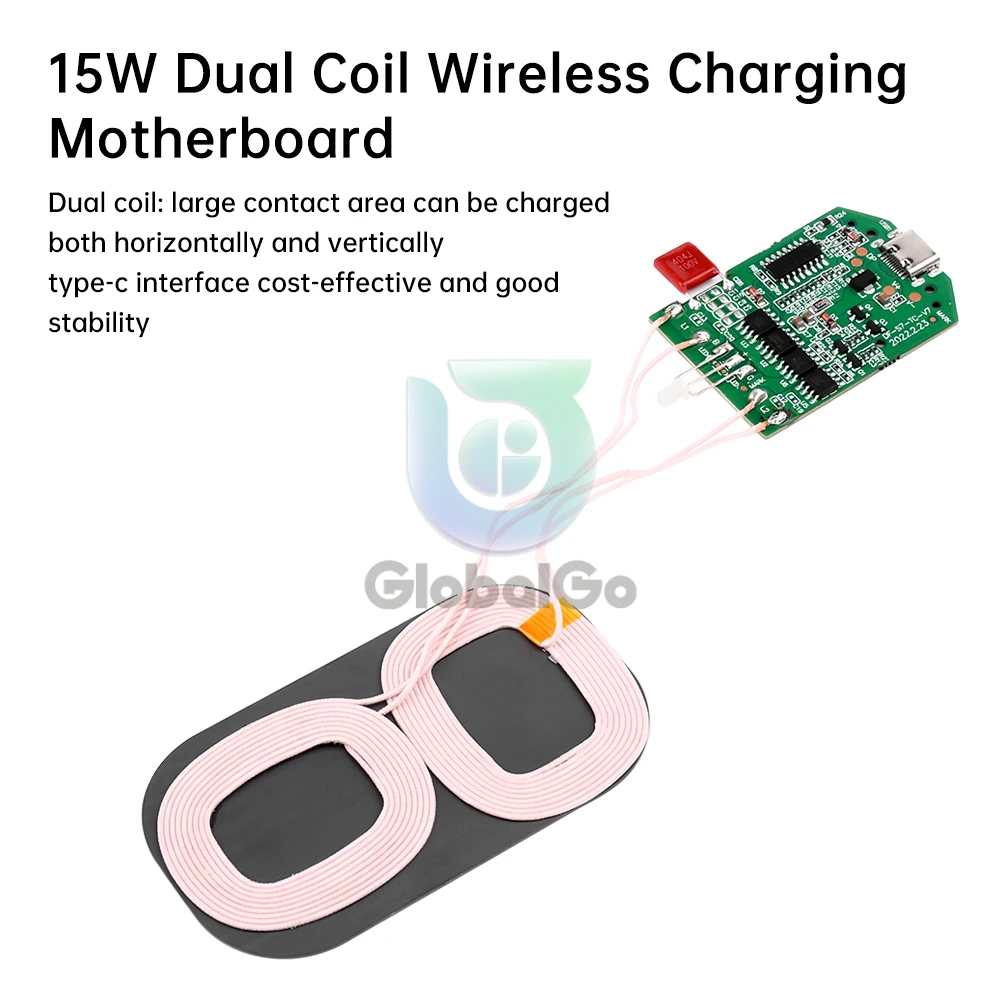 15W Dual 2 Coil Transmitter Module Coil Circuit Board Type-C 5W/7.5W/10W/15W Qi Fast Charging Module DIY Phone Accessories