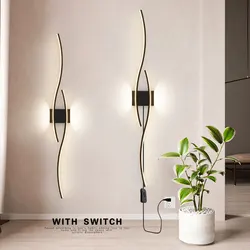 Modern LED Wall Lamps With Plug for Bedside Bedroom LED Wall Lights Black Gold Wall Sconce Lamps Interior Lighting Fixtures Home