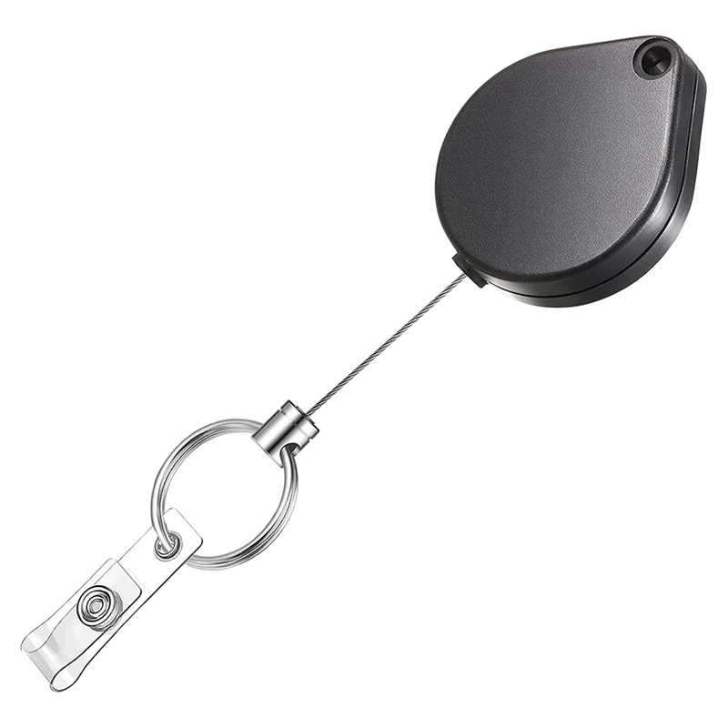 格納式キーホルダーバッジホルダーヘビーデューティバッジリール強力なケーシング金属コイル鋼線ロープカラビナ-ABJU