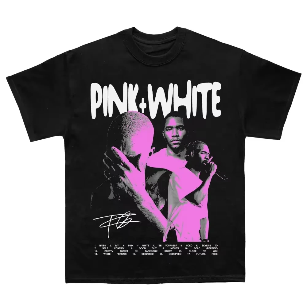 فرانك المحيط الوردي تي شيرت أبيض المرأة القطن تيز ريترو الهيب هوب قصيرة الأكمام الصيف التي شيرت Y2k بلايز الرجال الملابس الشارع الشهير