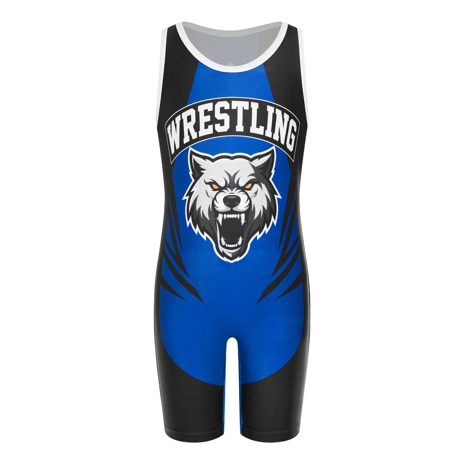 Kids Boys Wrestling Singlet Bodysuit Gymnastics Leotard Sleeveless Printed Color Block Sports Jumpsuit Dance Unitards