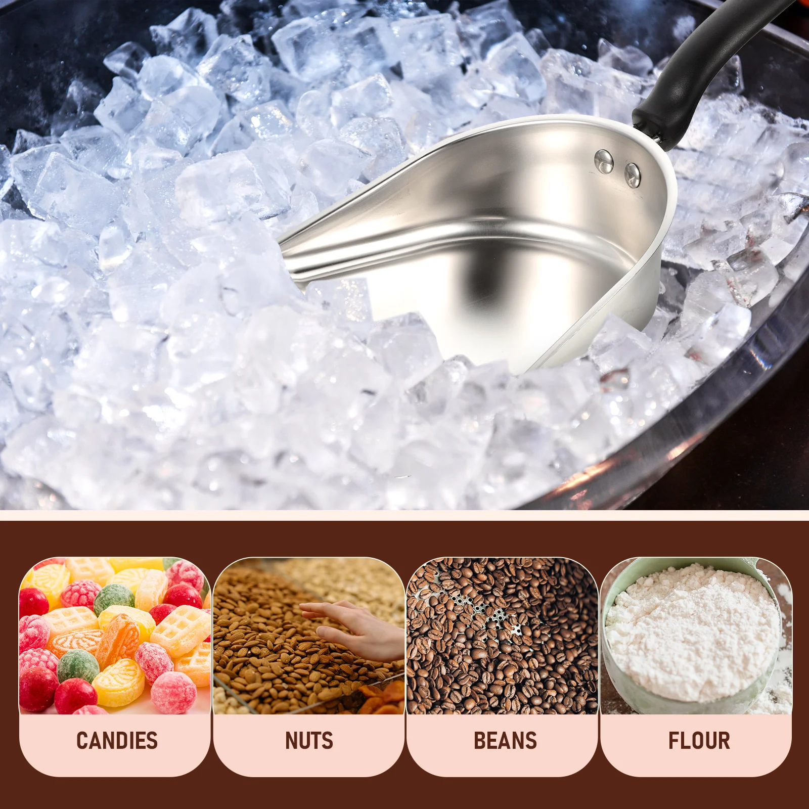 

Thick Stainless Steel Flour Ice Beans For Candy Nuts Dried Food Multi-Function Grain Scoop Kitchen Tool Home Bar Use Ice Cube