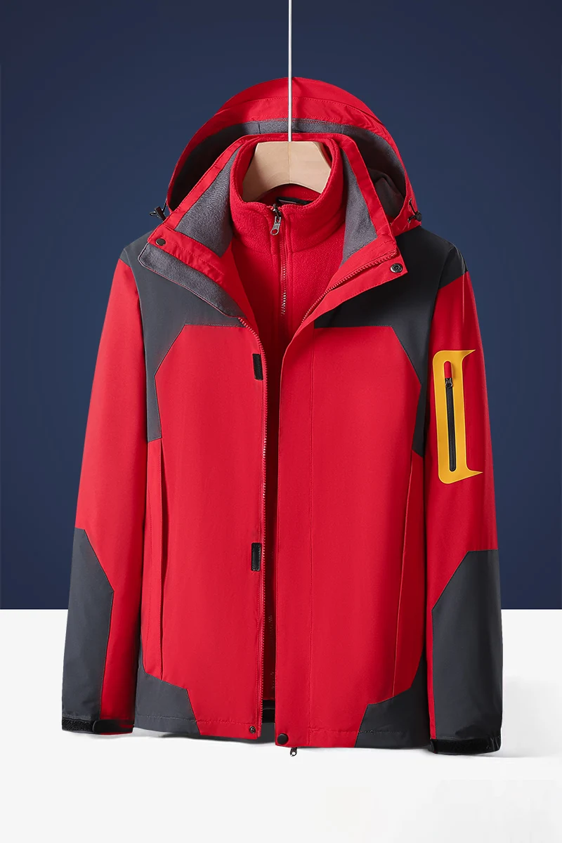 Men Women 3-in-1 Hooded Jacket Detachable Fleece Inner Warm Coat Water Resistant Windproof Outdoor Camping Skiing Outerwear