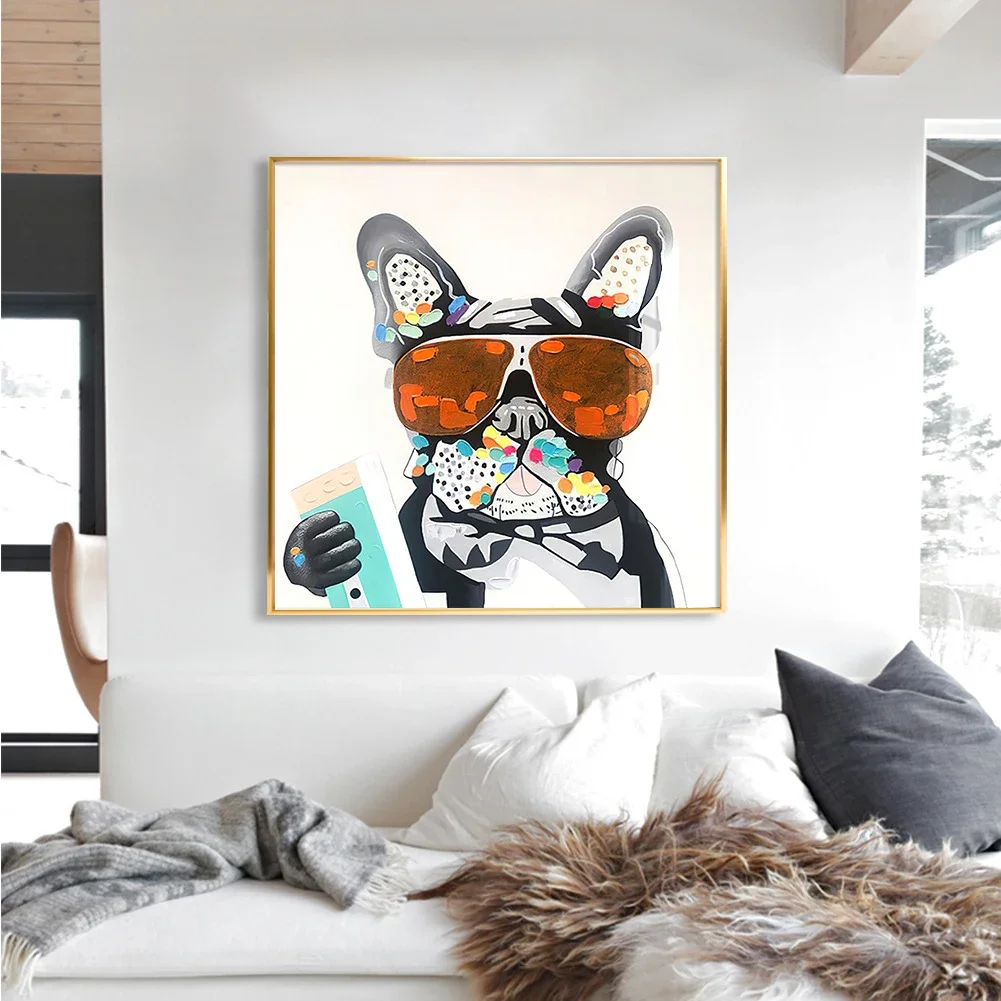 Canvas Prints Cheer Smoke Bulldog Music Football Pet Dog Poster With Frame Abstract Graffiti Art Funny Animal Canvas Oil Paintin