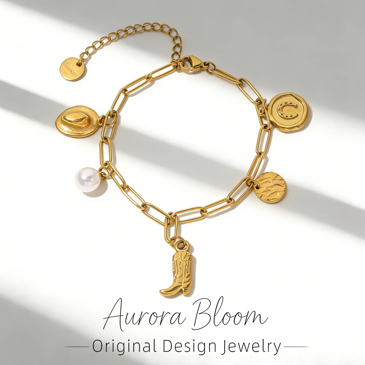 Pulseiras AURORA Trend com pingente de ferradura e chapéu para mulheres, bracelete de moda com pingente, acessórios de joias em aço inoxidável.