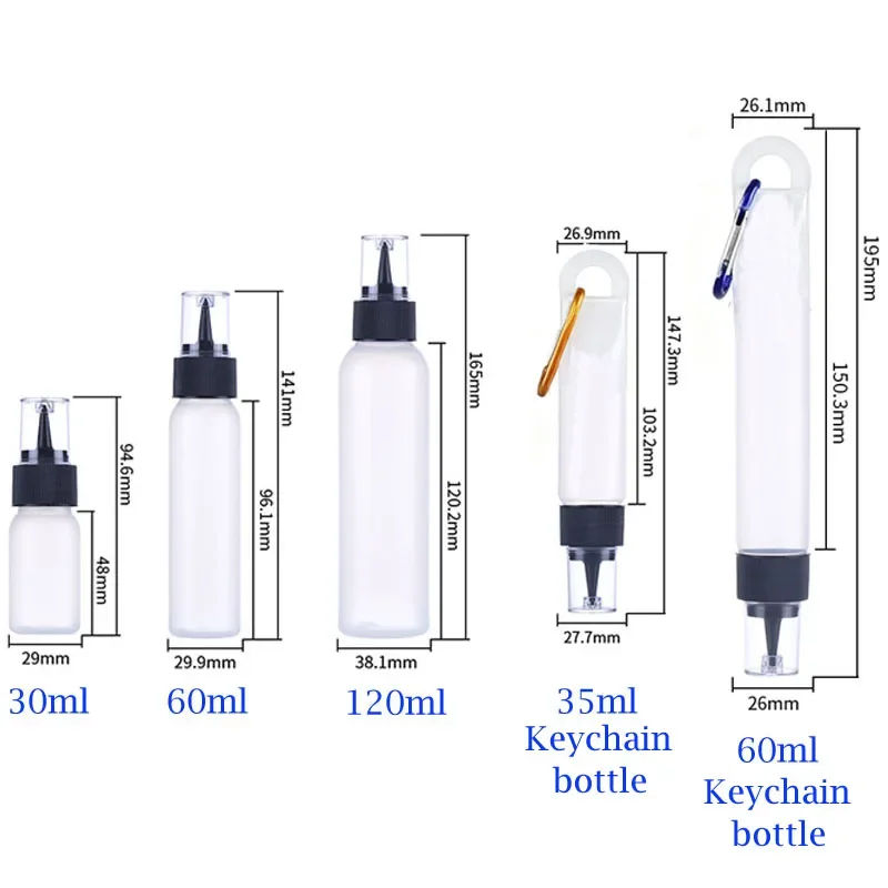 5Pcs 30-120ml Empty PE Plastic Squeeze Bottles W/ Long Tip Lid Refillable Mini Sample Travel Container For Liquid Glue Ink Paint