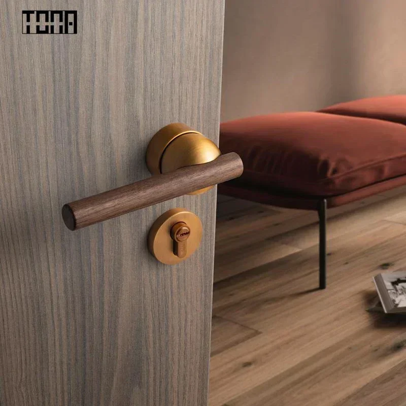 TONA Black Walnut Door Lock Bedroom Mute Lock Set Interior Door Handle Furniture Hardware Anti-theft Home Security Door Lock