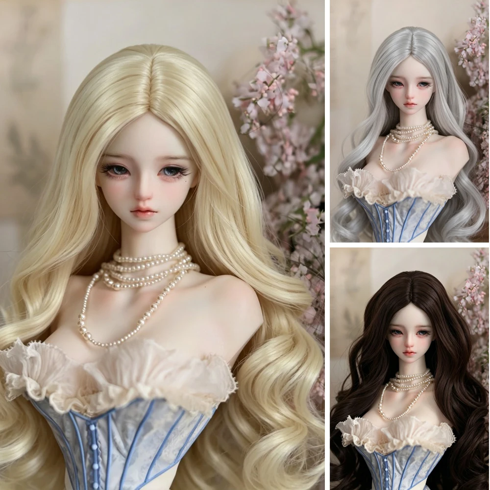 BJD Doll Wig 3/4/6 Points Fashionable Solid Color Medium Split Long Curly Hair Makeup Handmade Decoration Wig Blank Hair Cover
