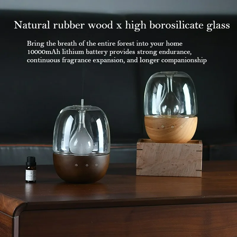 

Ретро-дизайнерский аромадиффузор из массива дерева со стеклянным корпусом, безводный, 10000 мАч, для распыления эфирных масел, для дома