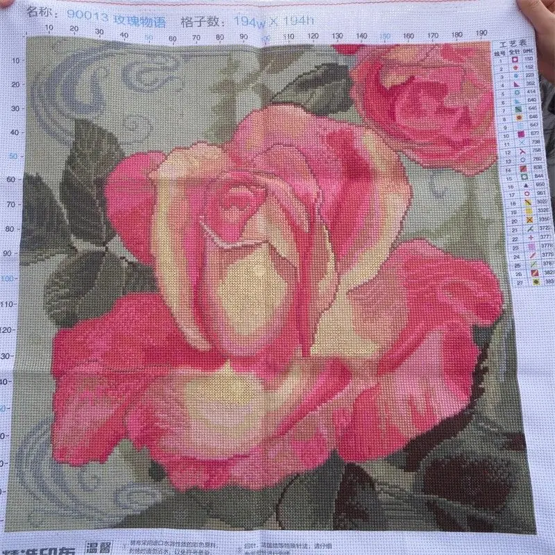 

Handmade cross stitch finished product with rose flowers, new flower shop, living room, bedroom decoration, hanging paintings in