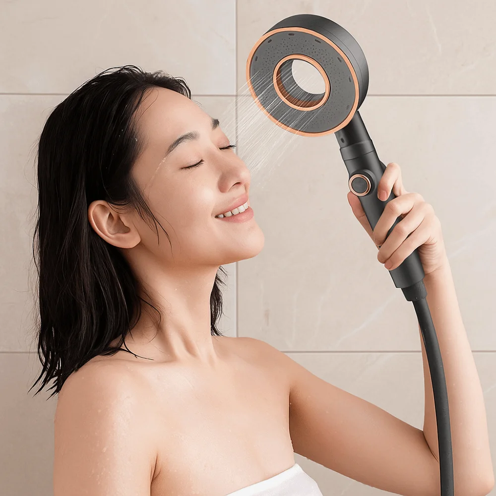 

One-Key Stop High Pressure Shower Head Plastic Adjustable Handheld Showerhead Water Saving Design Spray Nozzle