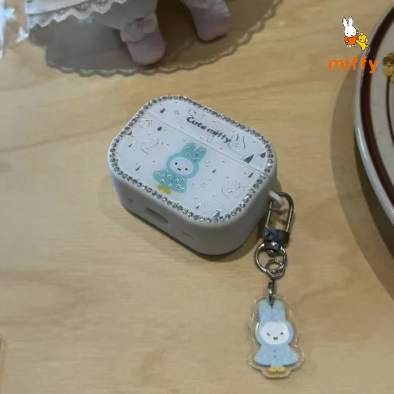 

Cute Miffy Earphone Shell Suitable for Airpods 4 3 2 Pro Cartoon Raincoat Rabbit Anti Drop Earphone Case with Pendant Girl Gifts