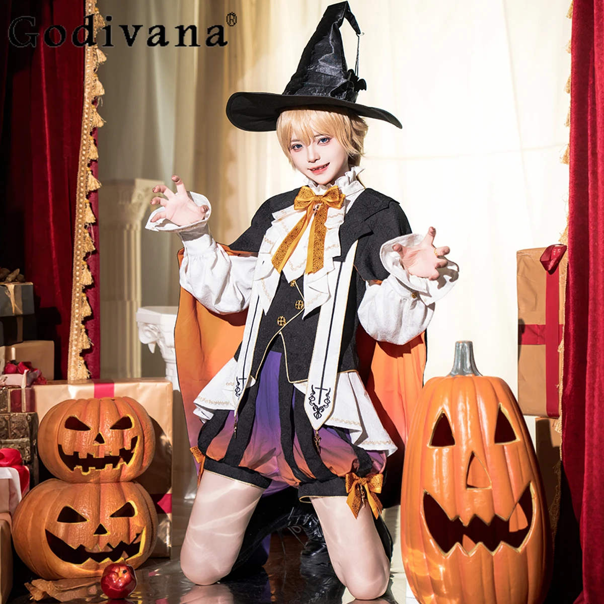 

Original Cosplay Costumes Christmas Carnival Party Lolita Collection Sweet Cool Pumpkin Shorts Cape Vest Long Sleeve Shirt Set