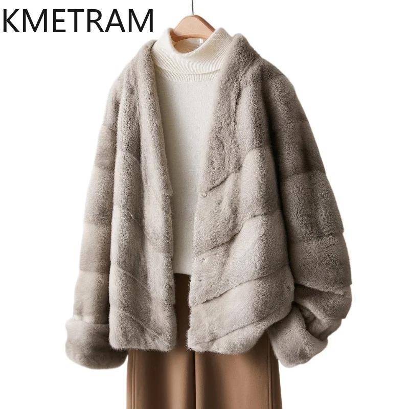 سترة KMETRAM 100% من فرو المنك الطبيعي بالكامل للنساء برقبة على شكل حرف v معطف فرو منك حقيقي شتاء جديد في ملابس خارجية ملابس نسائية 2025 Fourrure #1